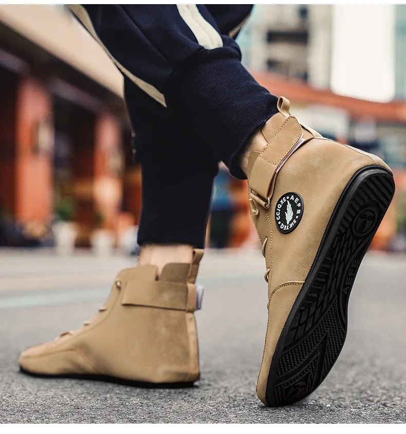 YRZL Men's High Top Casual Artificial Leather Shoes Lightweight Anti-Slip Soft Soles Comfortable Walking Fashion Shoes for Men