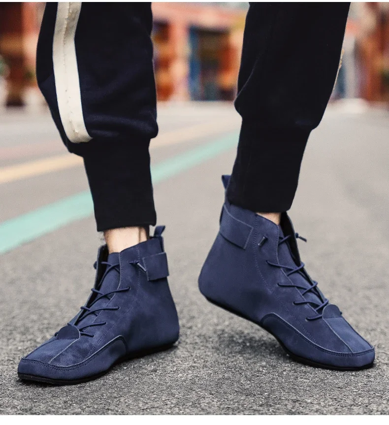 YRZL Men's High Top Casual Artificial Leather Shoes Lightweight Anti-Slip Soft Soles Comfortable Walking Fashion Shoes for Men