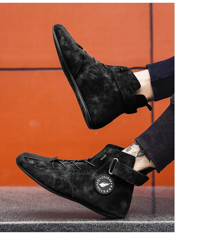 YRZL Men's High Top Casual Artificial Leather Shoes Lightweight Anti-Slip Soft Soles Comfortable Walking Fashion Shoes for Men
