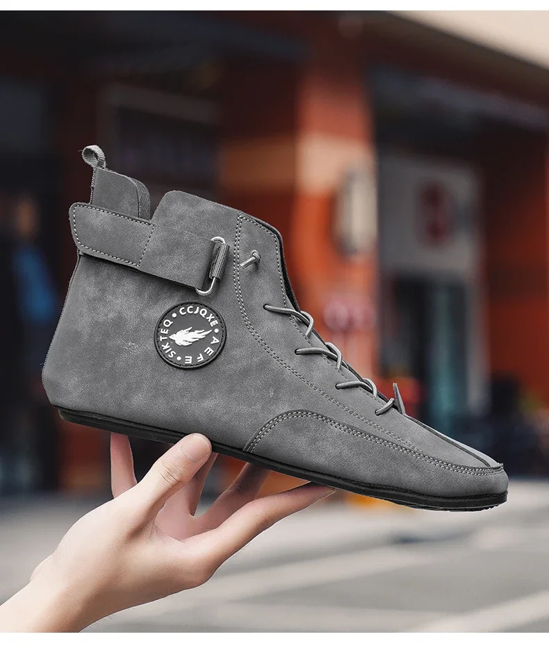 YRZL Men's High Top Casual Artificial Leather Shoes Lightweight Anti-Slip Soft Soles Comfortable Walking Fashion Shoes for Men