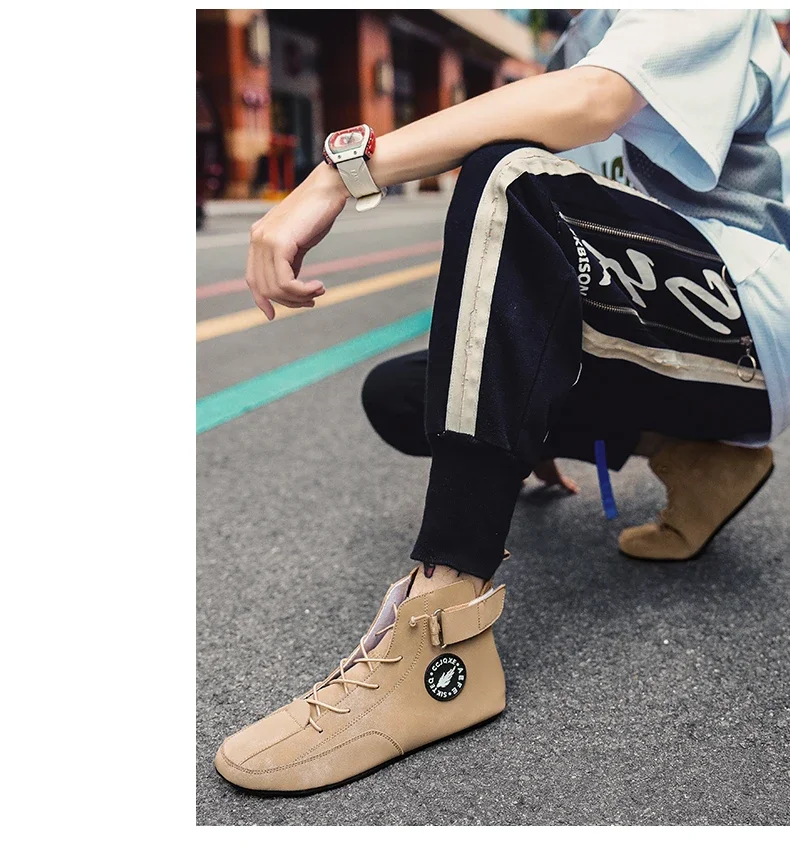 YRZL Men's High Top Casual Artificial Leather Shoes Lightweight Anti-Slip Soft Soles Comfortable Walking Fashion Shoes for Men