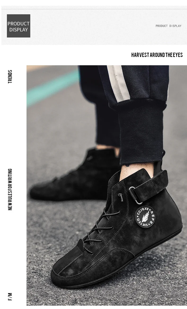 YRZL Men's High Top Casual Artificial Leather Shoes Lightweight Anti-Slip Soft Soles Comfortable Walking Fashion Shoes for Men