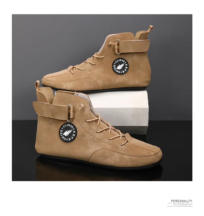 YRZL Men's High Top Casual Artificial Leather Shoes Lightweight Anti-Slip Soft Soles Comfortable Walking Fashion Shoes for Men