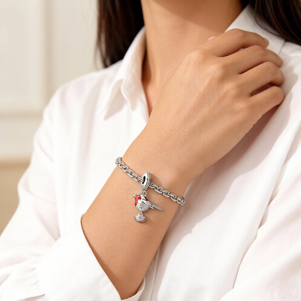 Red Robin Bird Dangle Charm For Women 925 Sterling Silver Cute Brand New Gift