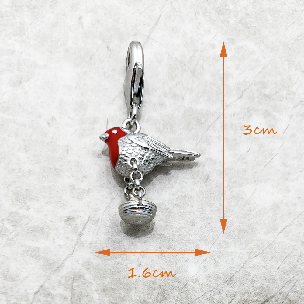 Red Robin Bird Dangle Charm For Women 925 Sterling Silver Cute Brand New Gift