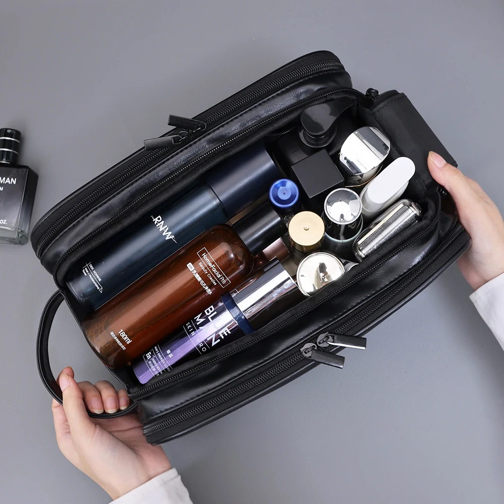 Multi Pockets PU Toiletry Bag For Women Men Travel Essentials Makeup Bag Waterproof Hanging Bag Cosmetic Washing Organizer Bag