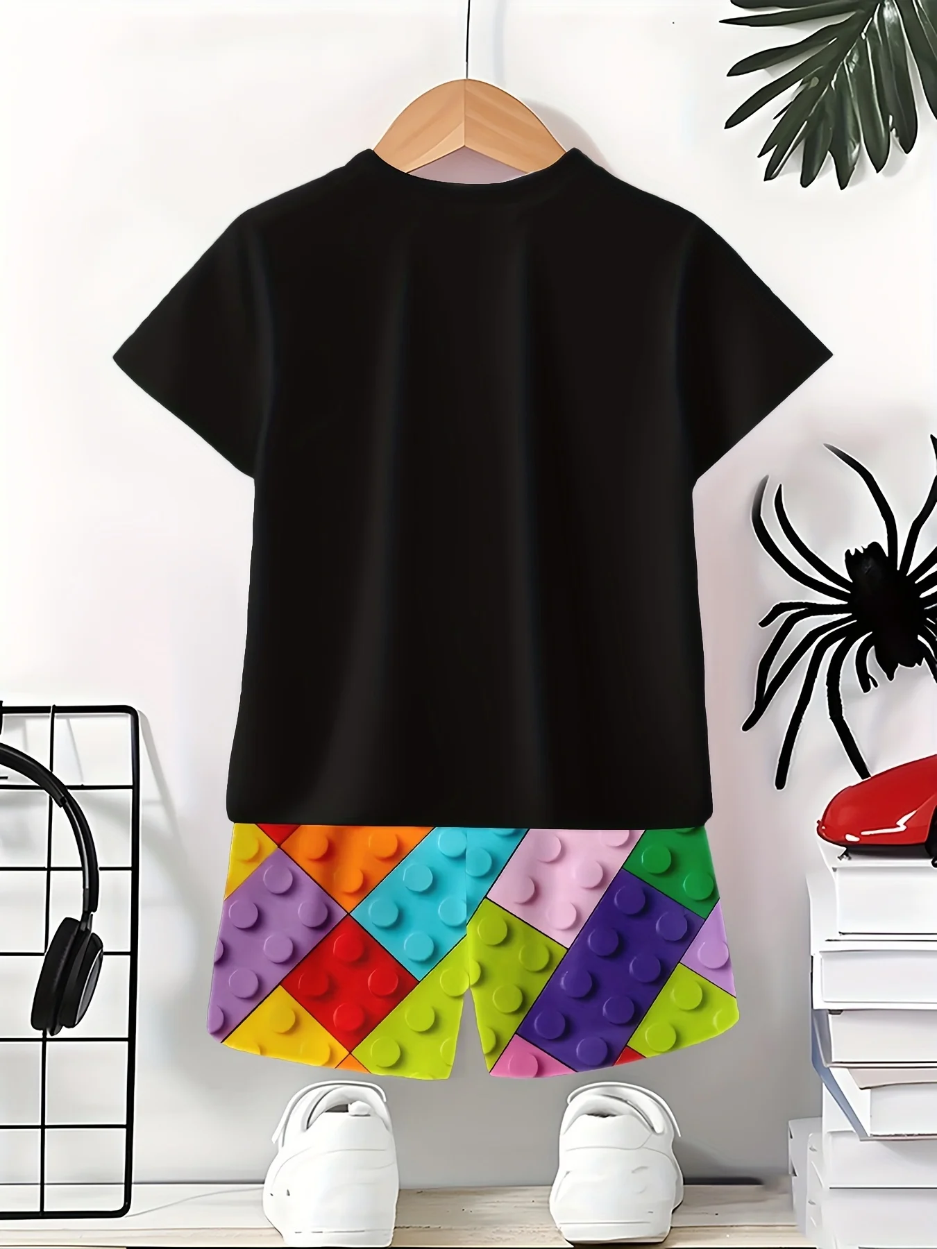 2026 Children's Clothing 3D Colourful Bricks Summer Tops Child Sets Short Sleeve Kids Tracksuit Sets Fashion Boys Kids Clothes