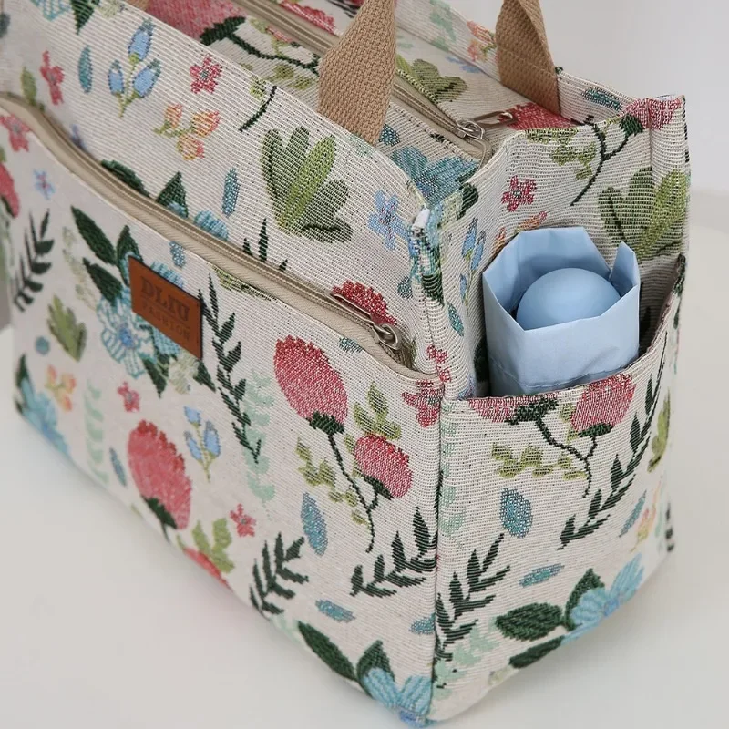 New Arrival Thick Knitted Jacquard Lunch Bag with Large Capacity, Featuring Aluminum Foil Insulation Layer and Zipper Closure