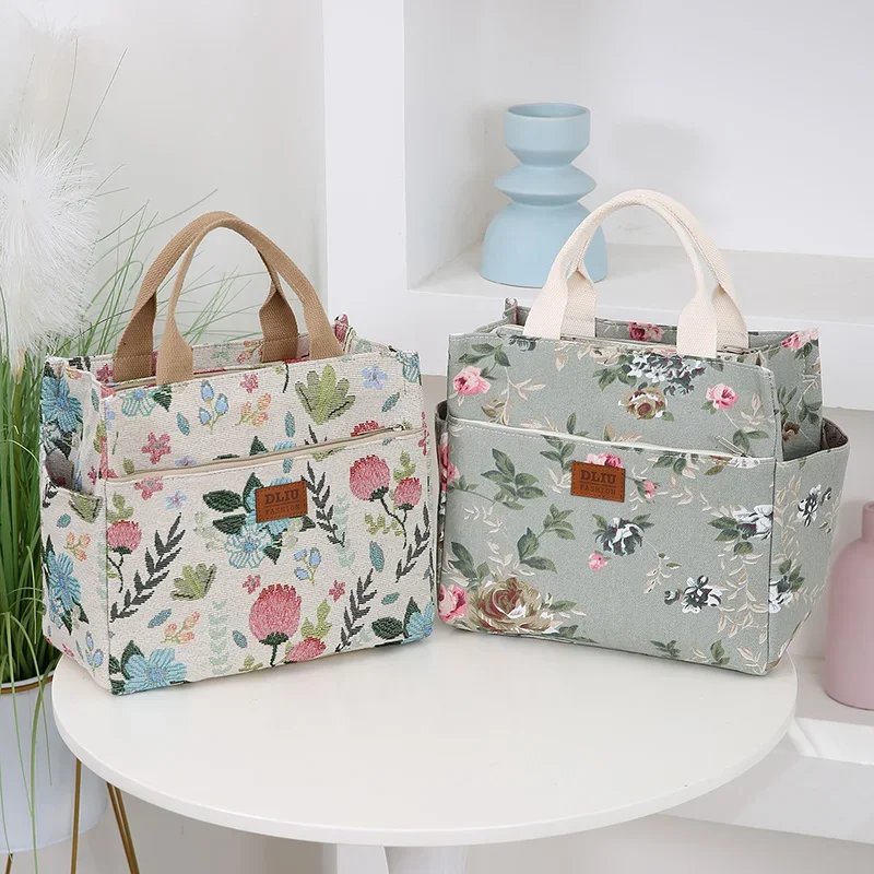 New Arrival Thick Knitted Jacquard Lunch Bag with Large Capacity, Featuring Aluminum Foil Insulation Layer and Zipper Closure