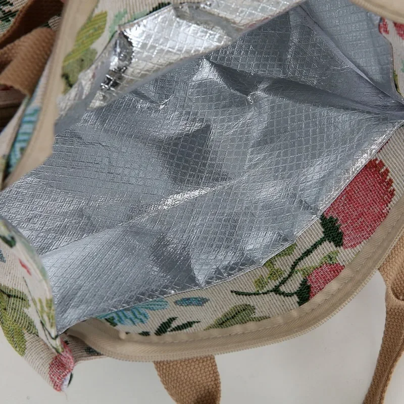 New Arrival Thick Knitted Jacquard Lunch Bag with Large Capacity, Featuring Aluminum Foil Insulation Layer and Zipper Closure