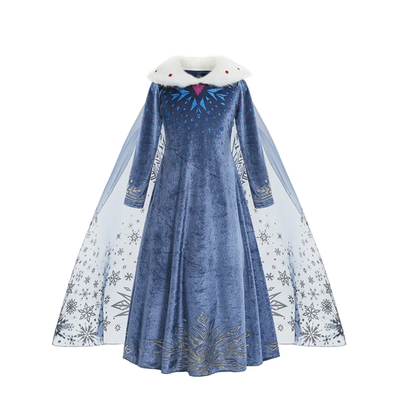Elsa Dress for Girl Princess Birthday Party Winter Costume Kids Cosplay Frozen Evening Long Sleeve Clothes Snow Queen
