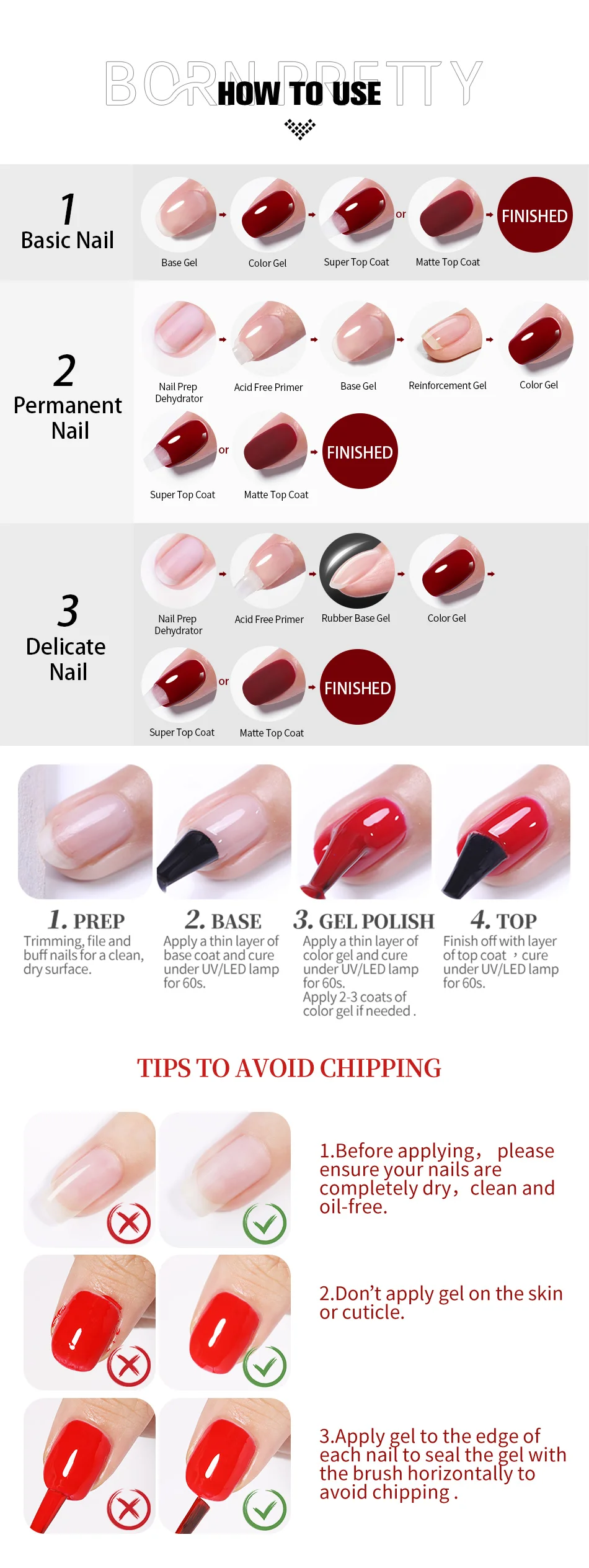 BORN PRETTY 250g Pure Black White Gel Nail Polish Semi Permanent Varnish Soak Off UV LED Nails Manicure