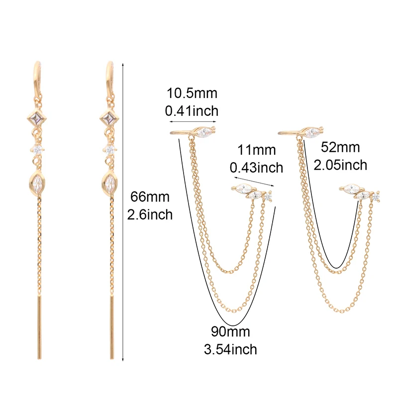 Crmya Chain Earrings for Women Gold-plated Zirconia Hoop Stud Dangle Earring Women Vacation and Party Jewelry Accessories