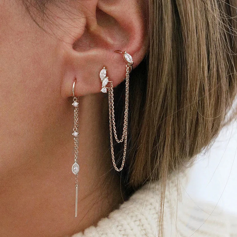 Crmya Chain Earrings for Women Gold-plated Zirconia Hoop Stud Dangle Earring Women Vacation and Party Jewelry Accessories