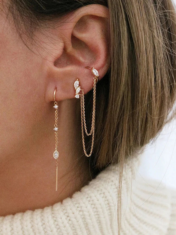 Crmya Chain Earrings for Women Gold-plated Zirconia Hoop Stud Dangle Earring Women Vacation and Party Jewelry Accessories