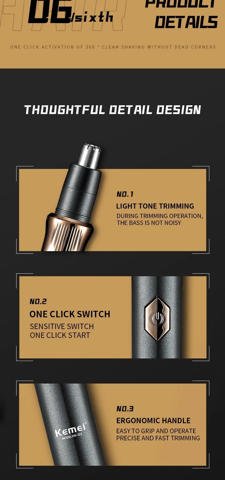 Kemei Rechargeable Electric Ear and Nose Hair Trimmer Professional Painless Eyebrow Trimmer for Men and Women TYPE-C Fast Charge