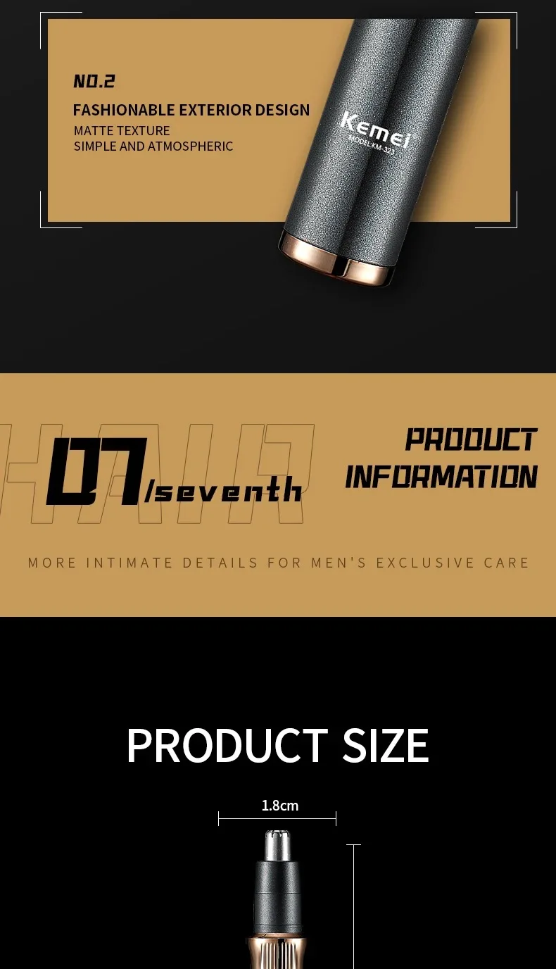 Kemei Rechargeable Electric Ear and Nose Hair Trimmer Professional Painless Eyebrow Trimmer for Men and Women TYPE-C Fast Charge