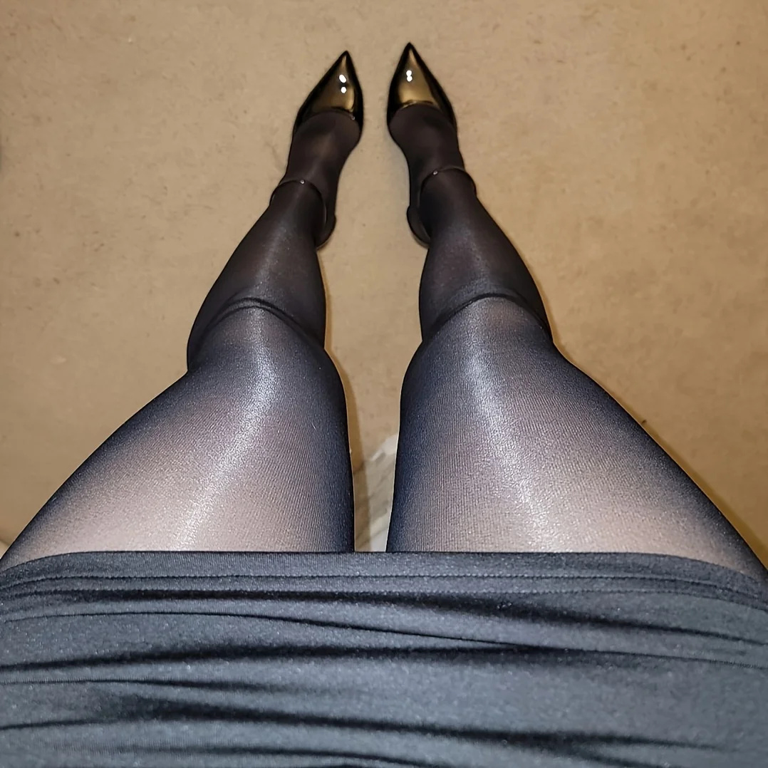 Luxury Oil Gloss Stockings for Women, Solid Color Pantyhose, Knit Thick Fabric, Back Seam, Elegant & Sexy