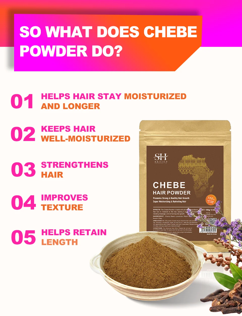 100% Chebe Powder Natural Ingredients Promotes Strong and Healthy Hair Strengthens Fast Hair Regrowth Anti Hair Loss Treatment