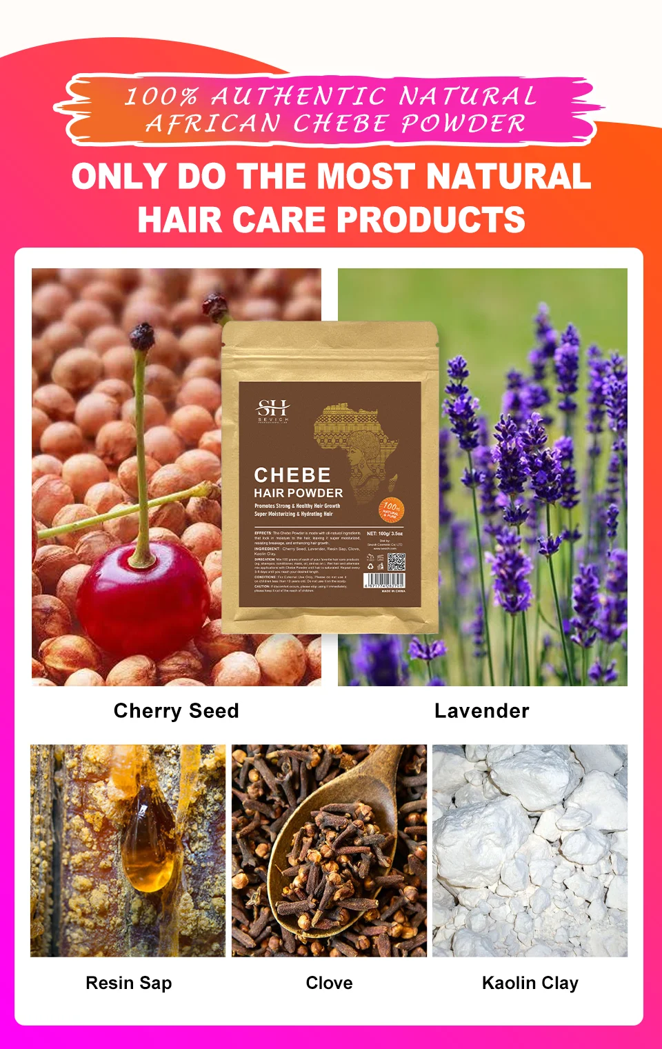 100% Chebe Powder Natural Ingredients Promotes Strong and Healthy Hair Strengthens Fast Hair Regrowth Anti Hair Loss Treatment
