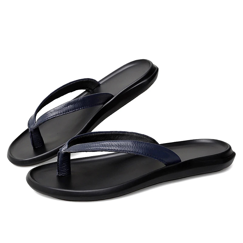 Summer Mens Luxury Genuine Leather Flip Flops Slippers For Men High Quality Flat Slippers Minimalist Size 38-44 Dropshipping