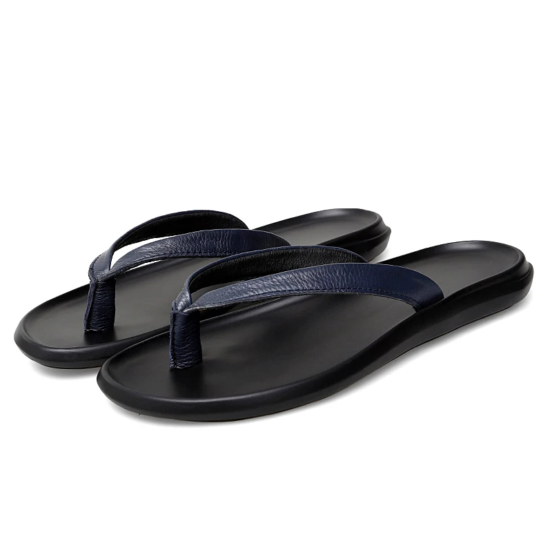 Summer Mens Luxury Genuine Leather Flip Flops Slippers For Men High Quality Flat Slippers Minimalist Size 38-44 Dropshipping