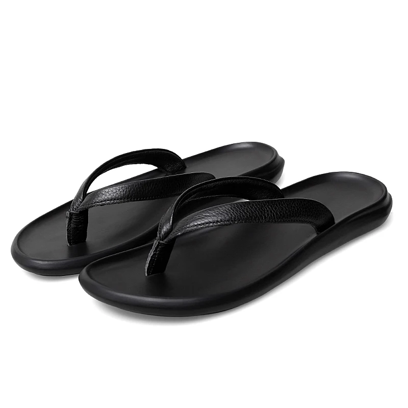 Summer Mens Luxury Genuine Leather Flip Flops Slippers For Men High Quality Flat Slippers Minimalist Size 38-44 Dropshipping