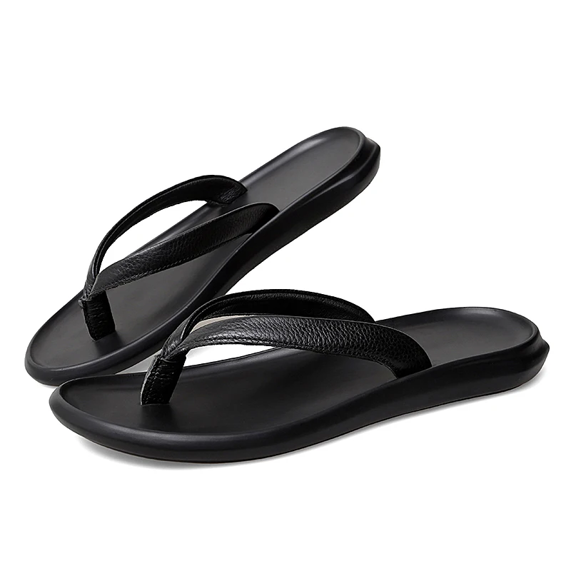Summer Mens Luxury Genuine Leather Flip Flops Slippers For Men High Quality Flat Slippers Minimalist Size 38-44 Dropshipping