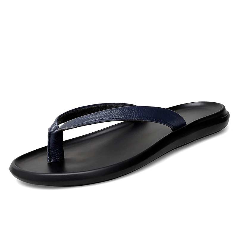 Summer Mens Luxury Genuine Leather Flip Flops Slippers For Men High Quality Flat Slippers Minimalist Size 38-44 Dropshipping