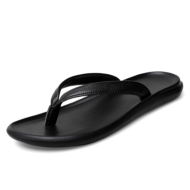 Summer Mens Luxury Genuine Leather Flip Flops Slippers For Men High Quality Flat Slippers Minimalist Size 38-44 Dropshipping