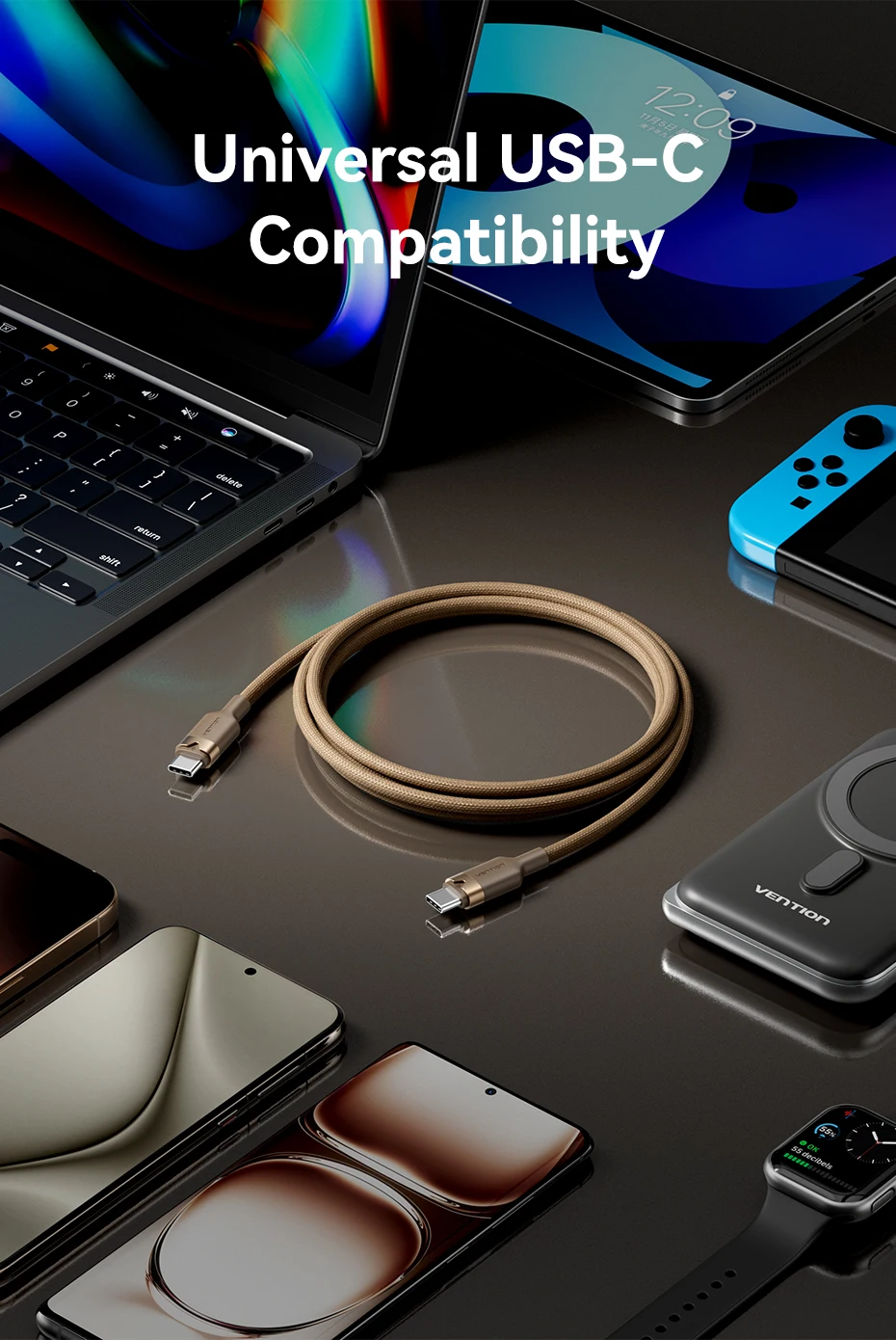 Vention 240W Cable USB Cto Type C Cable Fast Charging Cord USB-C PD3.1 for iPhone 17 16 15 Pro Max Samsung S24 Xiaomi 17 Macbook