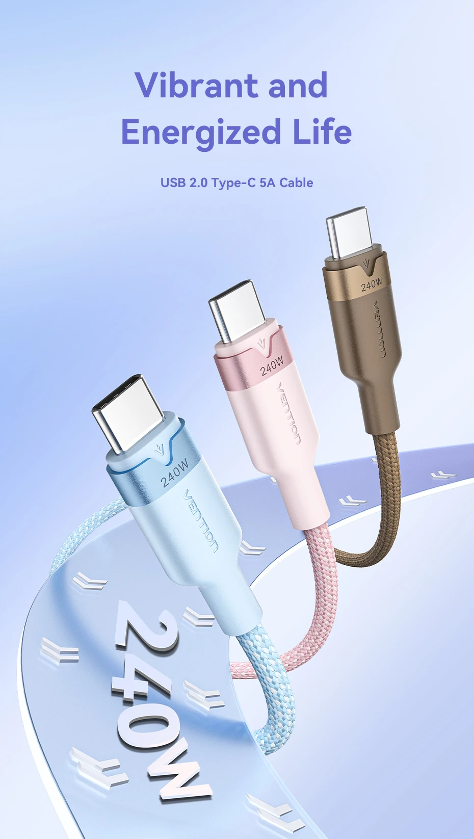Vention 240W Cable USB Cto Type C Cable Fast Charging Cord USB-C PD3.1 for iPhone 17 16 15 Pro Max Samsung S24 Xiaomi 17 Macbook