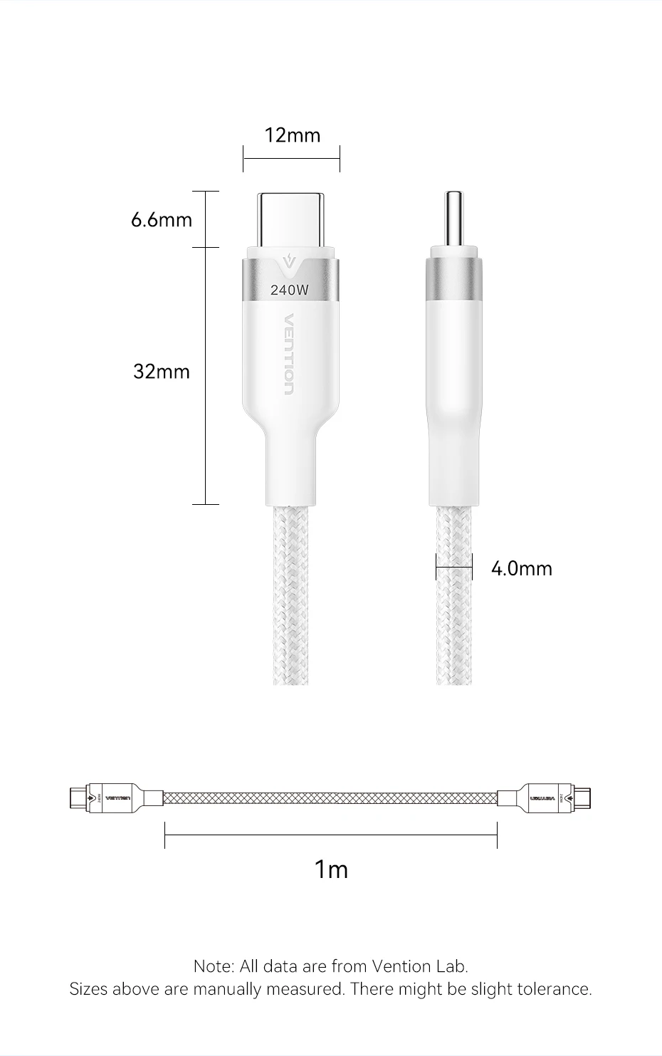 Vention 240W Cable USB Cto Type C Cable Fast Charging Cord USB-C PD3.1 for iPhone 17 16 15 Pro Max Samsung S24 Xiaomi 17 Macbook