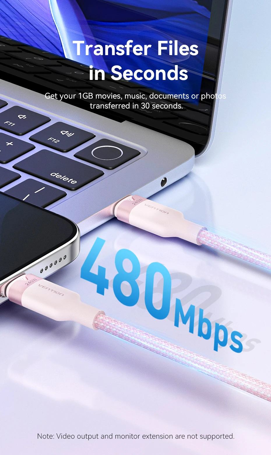 Vention 240W Cable USB Cto Type C Cable Fast Charging Cord USB-C PD3.1 for iPhone 17 16 15 Pro Max Samsung S24 Xiaomi 17 Macbook