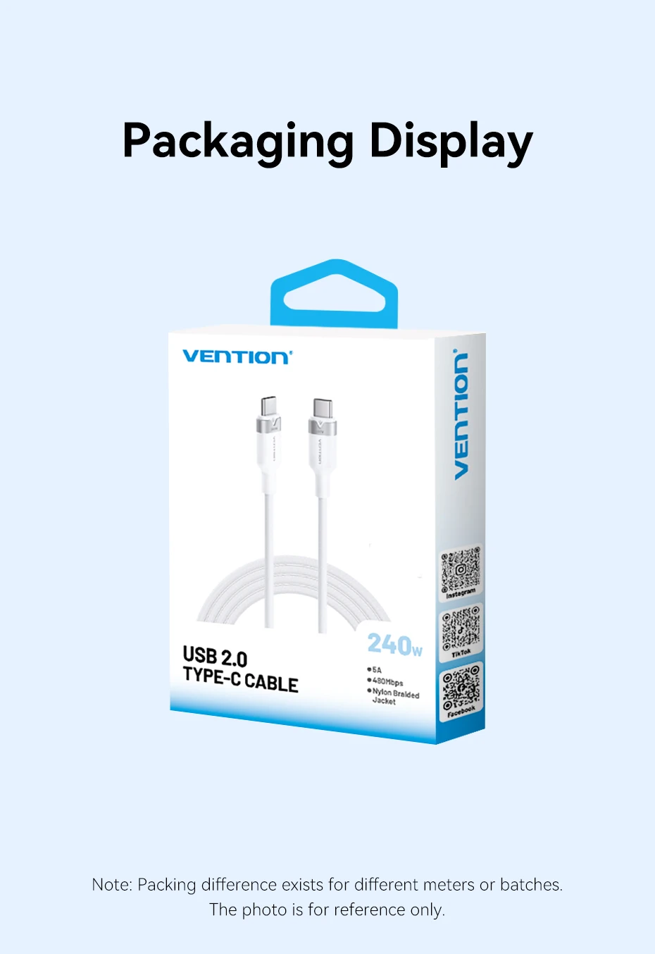 Vention 240W Cable USB Cto Type C Cable Fast Charging Cord USB-C PD3.1 for iPhone 17 16 15 Pro Max Samsung S24 Xiaomi 17 Macbook