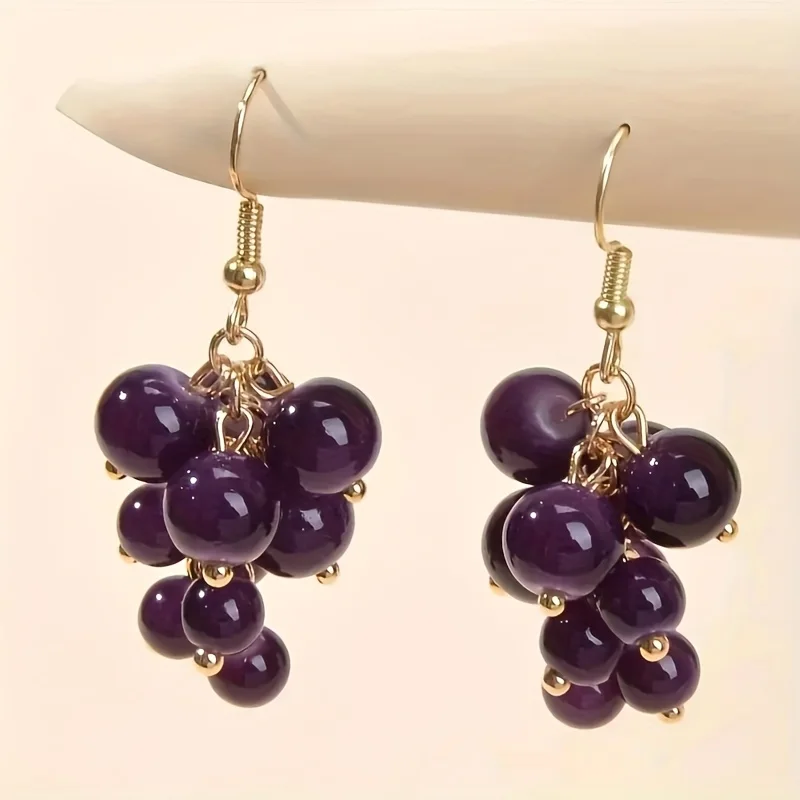 EVISPOL Y2K-Inspired Green Grape Earrings Cute Plastic Fruit Design for Women Jewelry Stylish Grape Earrings Piercing Jewelry