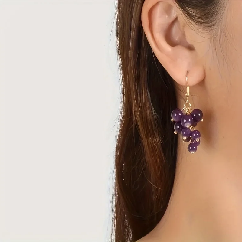 EVISPOL Y2K-Inspired Green Grape Earrings Cute Plastic Fruit Design for Women Jewelry Stylish Grape Earrings Piercing Jewelry