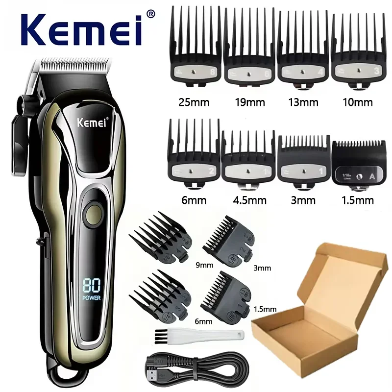 Kemei KM-PG1990A USB Rechargeable Electric Hair Clipper Professional Cordless Men Hair Trimmer Men's Hair Cutting Machine Barber