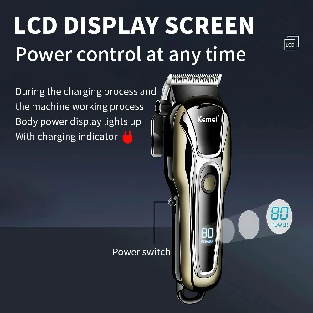 Kemei KM-PG1990A USB Rechargeable Electric Hair Clipper Professional Cordless Men Hair Trimmer Men's Hair Cutting Machine Barber