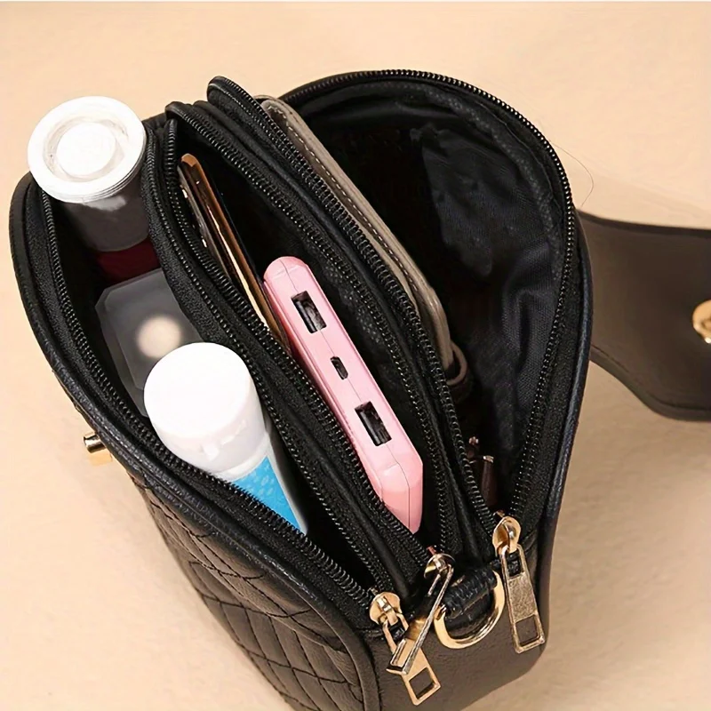 Small Quilted Crossbody Bag, Stylish PU Leather Shoulder Purse with Vintage Round Shape, Trendy Accent - Perfect for Daily Use