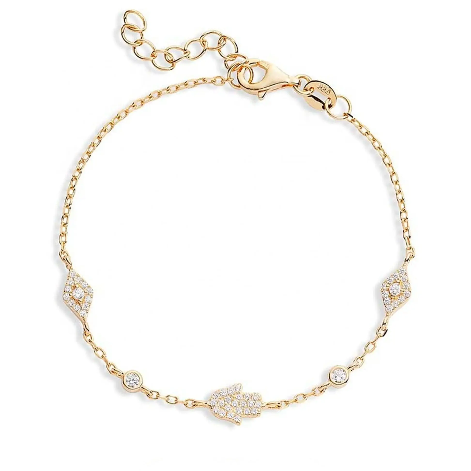 Lucky Turkish Jewelry Micro Paved CZ Evil Eye Hamsa Hand Charm Link Chain Fashion Women Bracelet