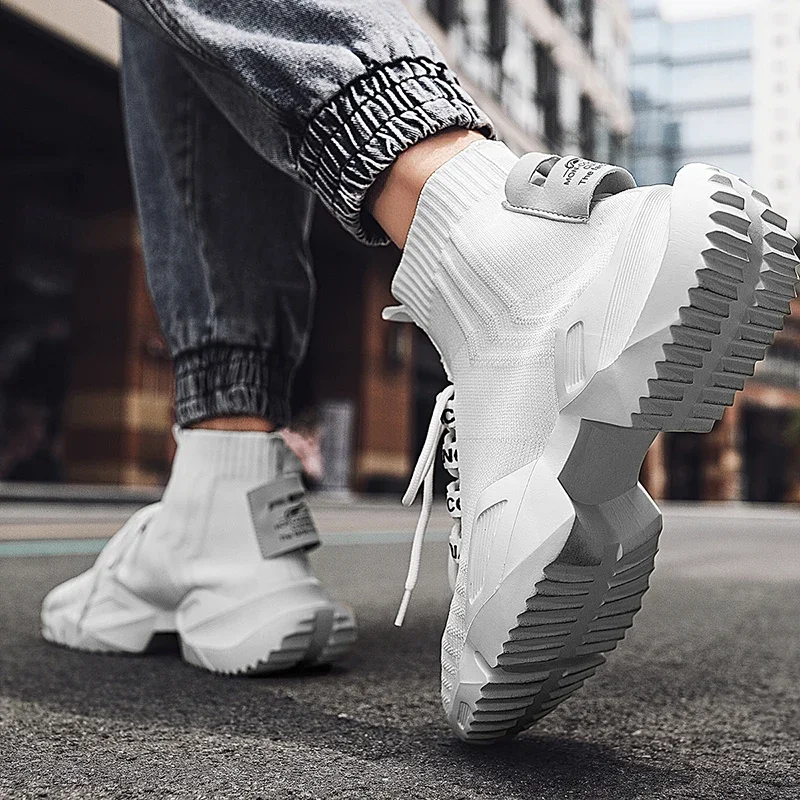 YRZL Men's High Top Mesh Sneakers Lightweight Breathable Fashion Casual Walking Shoes for Men Comfortable Running Shoes for Men