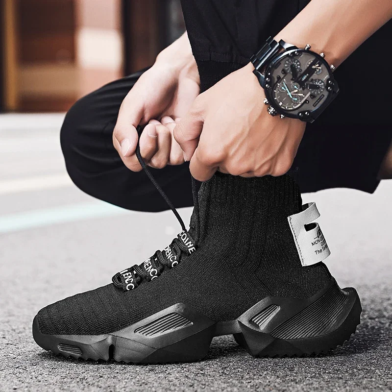 YRZL Men's High Top Mesh Sneakers Lightweight Breathable Fashion Casual Walking Shoes for Men Comfortable Running Shoes for Men
