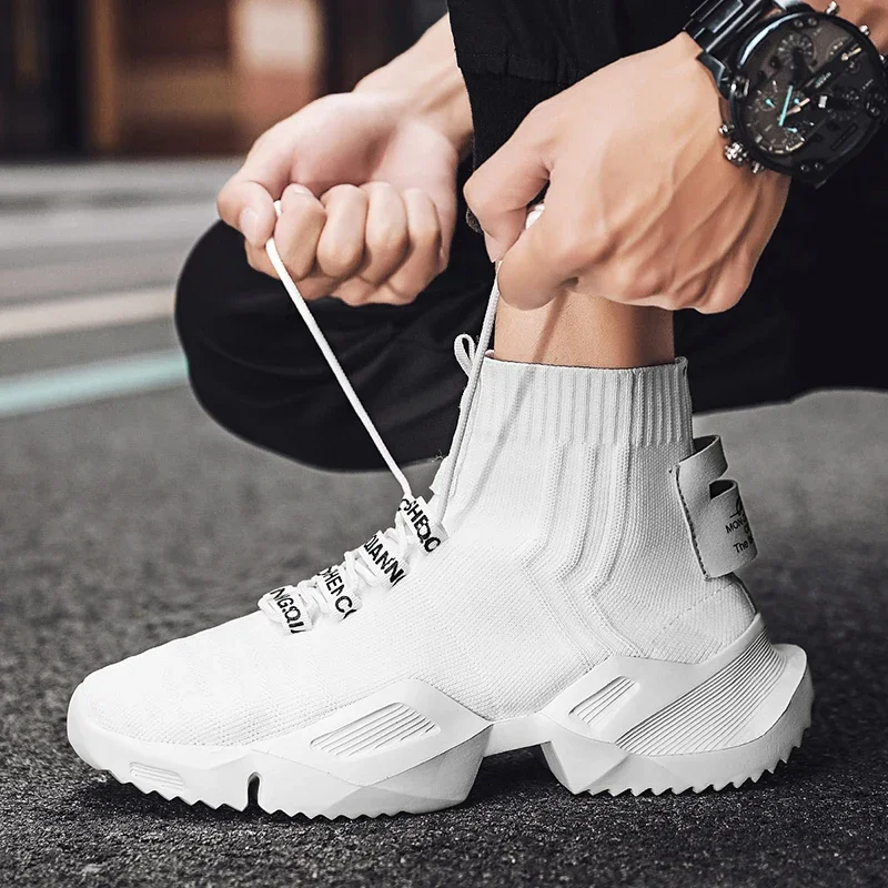 YRZL Men's High Top Mesh Sneakers Lightweight Breathable Fashion Casual Walking Shoes for Men Comfortable Running Shoes for Men