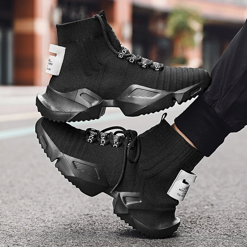 YRZL Men's High Top Mesh Sneakers Lightweight Breathable Fashion Casual Walking Shoes for Men Comfortable Running Shoes for Men