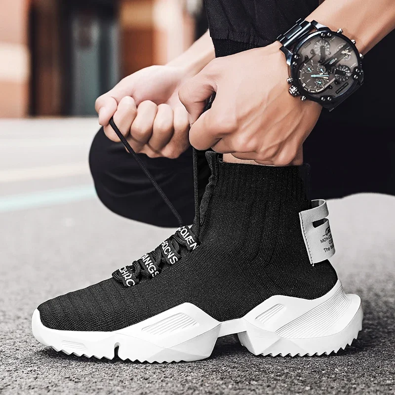 YRZL Men's High Top Mesh Sneakers Lightweight Breathable Fashion Casual Walking Shoes for Men Comfortable Running Shoes for Men