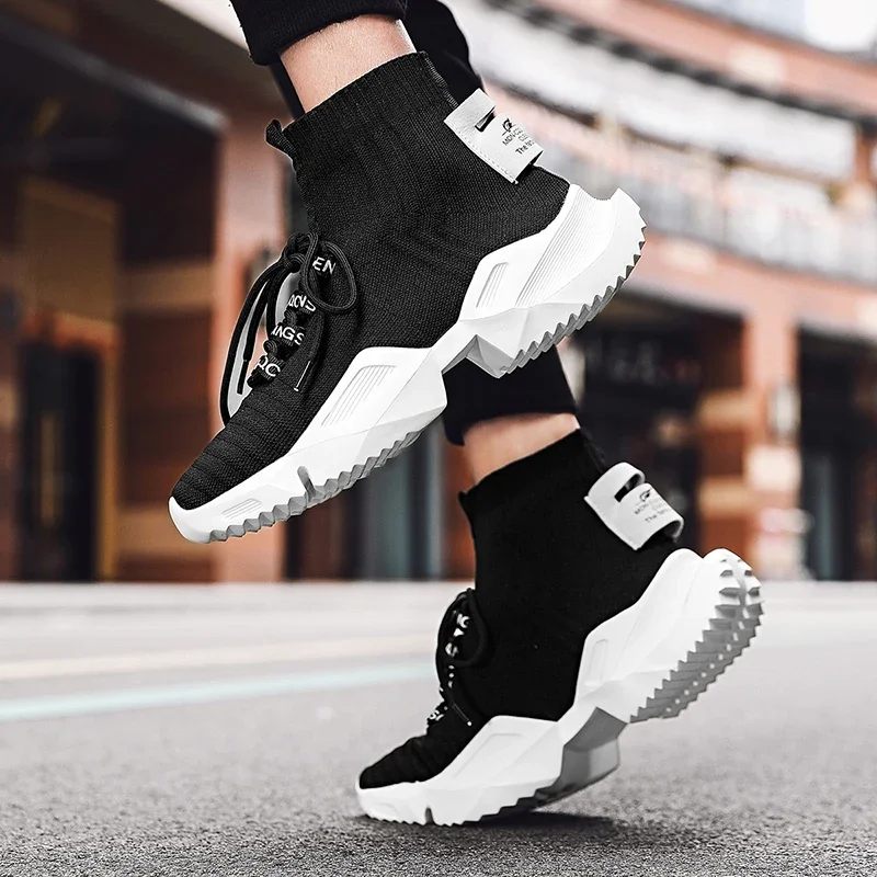 YRZL Men's High Top Mesh Sneakers Lightweight Breathable Fashion Casual Walking Shoes for Men Comfortable Running Shoes for Men