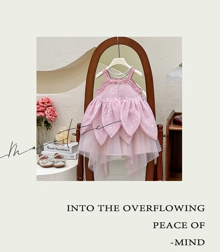 Girls Dress 2026 Summer New Flower Fairy Princess Strap Dress Super Fairy Children Birthday Princess Dress