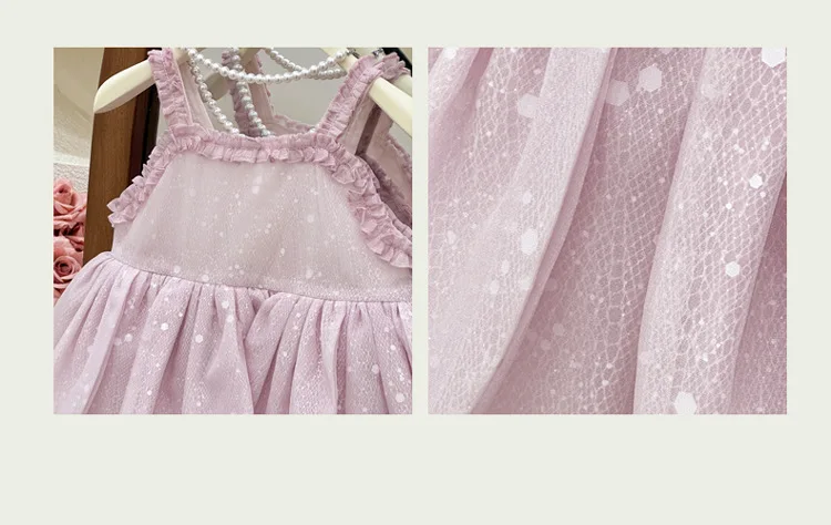 Girls Dress 2026 Summer New Flower Fairy Princess Strap Dress Super Fairy Children Birthday Princess Dress