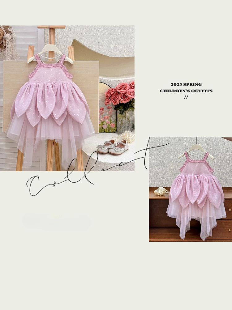 Girls Dress 2026 Summer New Flower Fairy Princess Strap Dress Super Fairy Children Birthday Princess Dress